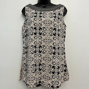 Susan Bristol Linen Blend Embroidered Sleeveless Blouse, Size Medium